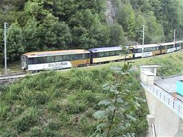 A train passes while we take photographs at Lac du Vernex, Rossinière